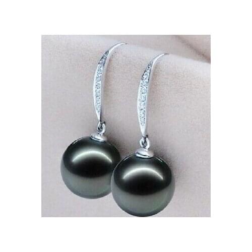 Good PAIR OF 10MM NATURAL TAHITIAN GENUINE BLACK shell PEARL EARRING