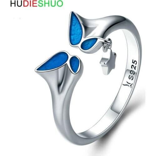HUDIESHUO Fashion ladies rings opening adjustable Korean style s925 sterling silverring enamel flower women jewelry gift