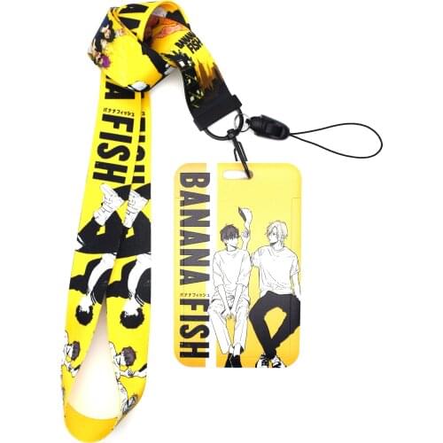 ID Card Holder Keychain Anime Banana Fish Painting Badge Cards Set Lanyard Cute Neck Straps for Cartoon Fans Cosplay Gifts New