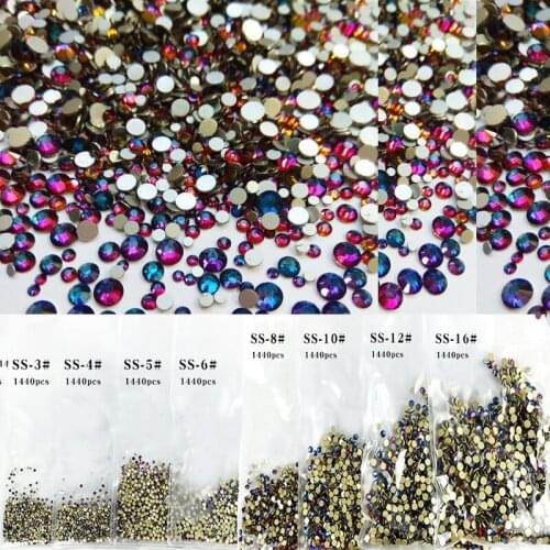 Nail Art Rhinstone 1440pcs Volcano blue Glass Crystal Non Hotfix Flatback Rhinestones SS3-SS16 Nial Art Flat Back Rhinestones