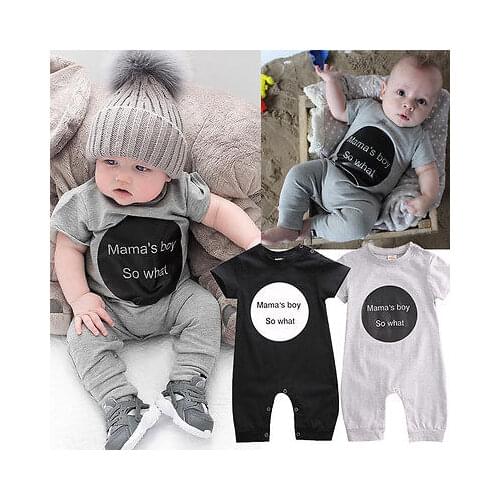 Newborn Infant Baby Boy Mama Letter Printed Black/Grey Romper Jumpsuit Playsuit Outfits Clothes 0-18M