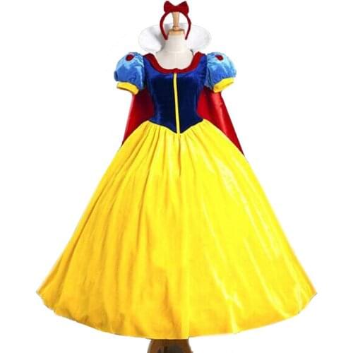 Women Adult Halloween Cartoon Princess Snow White Costume For Sale White Snow Princess With bustle