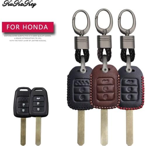 Leather Car Key Case Cover Protection Shell Skin For Honda Civic CRV Jazz HR-V HRV Vezel City Accord Keyring Keychain