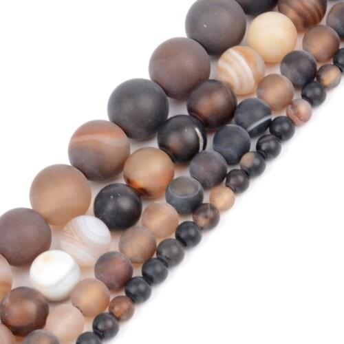 Natural Stone Beads Round Matte Coffee Stripe Agates For Jewelry Making Loose Beads DIY Bracelet Necklace 4 6 8 10 12mm