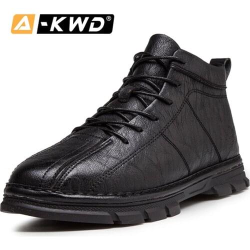 Fashion Winter Men Boots Warm Herenschoenen High Top Sneakers Men Pu Leather Brown Work Shoes Autumn Breathable Men Boots Casual