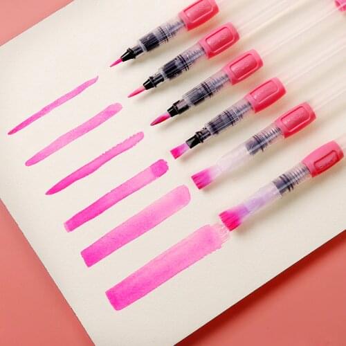 SeamiArt 6Pcs Refil Water Brush Pen for Beginner Watercolor Painting Paint Brushes Art Supplies