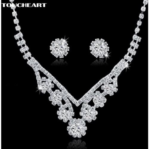 TOUCHEART 2019 Wedding Beads Wedding Bridal Jewelry Sets For Women Classic Crystal Silver Statement Necklaces Earrings SET150040