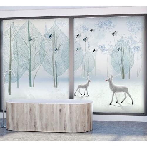 Window bathroom glass sticker sliding door wardrobe renovation Nordic style film decorative painting bathroom stickers