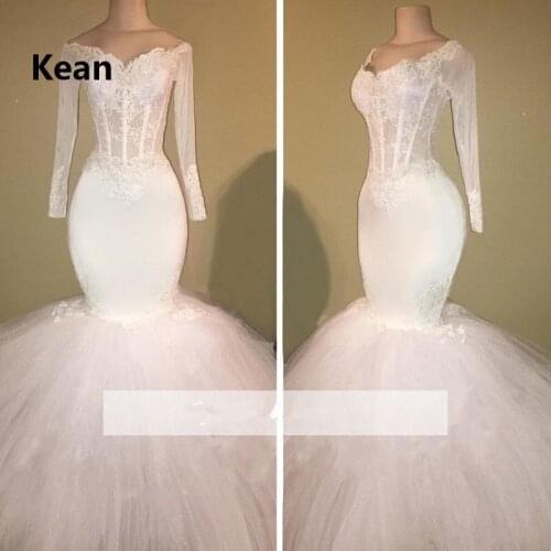 Ivory Mermaid Prom Dresses Tulle V-Neck Full Sleeve Illusion Party Dress Prom Gown Evening Dresses Robe De Soiree vestidos