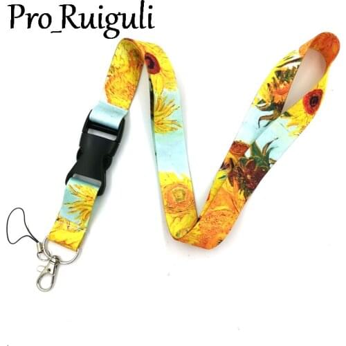 Van gogh Sunflowers Neck keychain necklace Anime Cartoon Neck Strap Lanyard ID badge holder Keychain Lanyards webbings ribbons