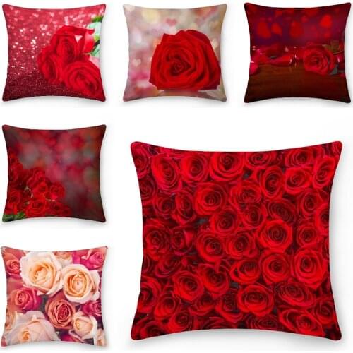 Throw Pillow Case Red Rose Square Cushion Cover 45x45cm Pillowcase Home Decorative Sofa Armchair Bedroom Living Room