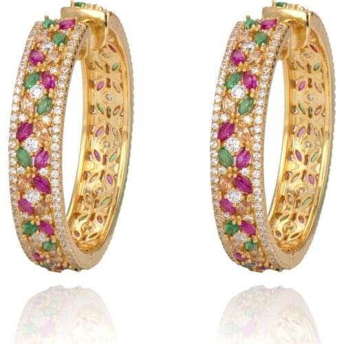Bride Talk Fashion Colorful Stone Hoop Earrings Dubai Indian Engagement Party Luxury Round Hoop Earrings Shiny Jewelry For Women
