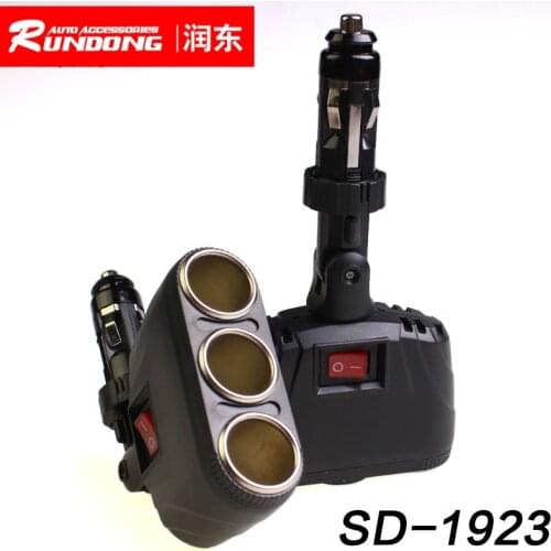 Shunwei with independent switch one minute three car charger 120W one tow three car cigarette lighter sd-1923