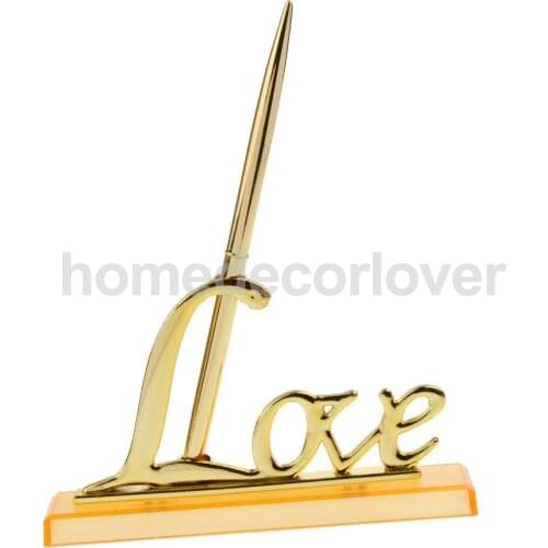 Wedding Signing Pen with Gold Plated Metal Love Holder Party Pen Set