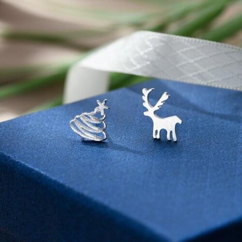 Wollet Fashion 925 Sterling Silver Fawn Christmas Tree Earrings Female Simple Asymmetric Ear Jewelry Accessories
