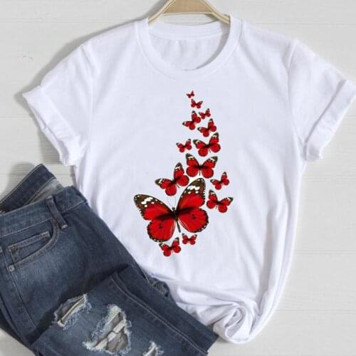T-shirts Women Butterfly Elegant Clothing Spring Trend Short Sleeve Clothes Stylish Tshirt Top Lady Print Girl Tee T-Shirt