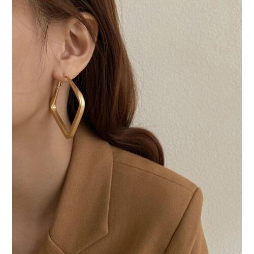 AENSOA Gold Silver Color Geometric Square Hoop Earrings for Women Female Retro Big Hoop Earrings 2021 Trend Fashion Jewelry Gift