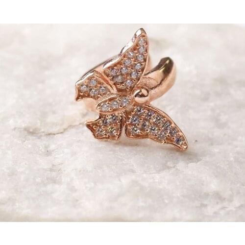 Women Handmade Rose Gold Butterfly Diamond Zircon Earring, 925 Silver Woman Zircon Earring,Handmade Zircon Women Earring