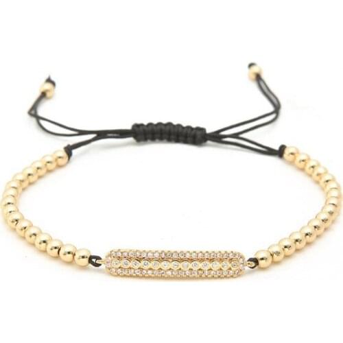 Gold silver micro pave cz Cubic Zirconia rope adjusted Copper Beads Bracelet kh656 Charm Braided Bangles Jewelry women