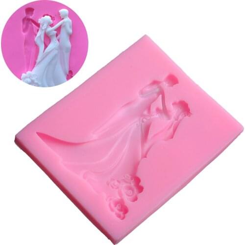 1Pc Pink Silicone Mold 3D Wedding Bride Groom Silicone Fondant Cake Chocolate Baking Mold Soap Mold Cake Tools