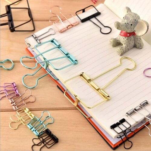 3pcs/pack Office School Stationery Cute Kawaii Notes Letter Paper Clip Binding Supplies Metal Binder Clip Solid Color Hollow Out