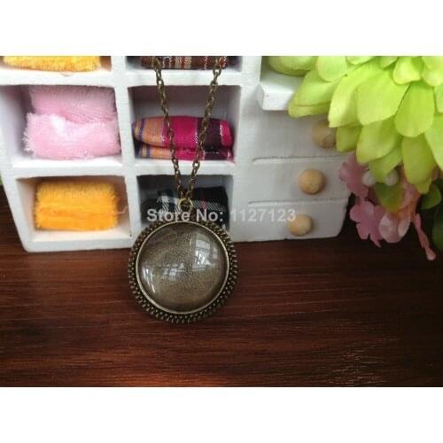 30sets Vintage Style Pendant Tray plus Glass maching Dome Inserts plus one kit size glaze- 25mm(1 Inch) with 60cm chain necklace