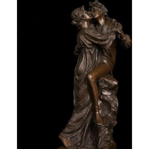 49 CM Western Art Deco Pure Bronze Sweethearts Kiss Women Girl Man Boy Sculpture