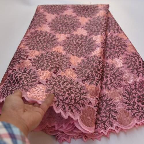 5yards/pc) high quality pink color African handcut orangza lace fabric shining sequins lace fabric for party dress OP15