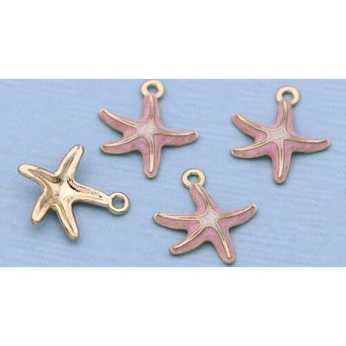 6PCS Gold Color Enamel Pink Starfish Charms Pendants for Jewelry Making Bracelet Necklace DIY Earrings Handmade Craft
