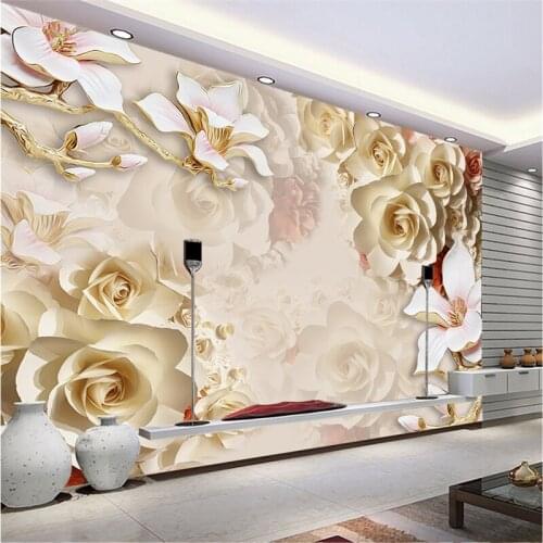 Beibehang Custom wallpaper murals Any size photo HD Emboss Rose Rose Magnolia Living Room TV backdrop papel de parede