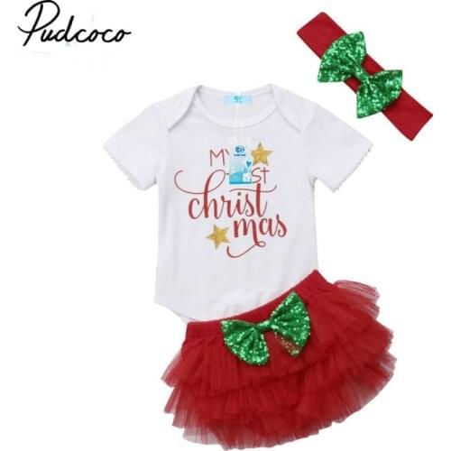 2020 3PC First Birthday Christmas Outfit Baby Toddler Clothing Clothing Bodysuit + Tutu Skirts + Headband Girl Newborn Clothes