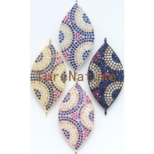 Boho Colorful CZ Pave Crystal Charms Brass Micro Zircon Pendants DIY Jewelry Making In 17.5*37 mm PC4873