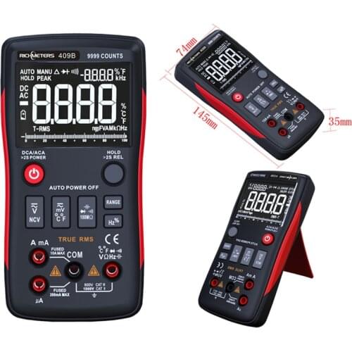 True-RMS Digital Multimeter Analog Bar Graph 9999 Counts Duty Cycle Voltage Ammeter Ohm Auto range Frequency Tempture RM409B