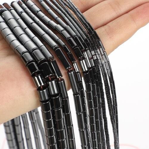 Cylinder Black Hematite Beads Square Natural Stone Beads Round Loose Beads For Jewelry Making DIY Bracelet Accessories 3-8mm