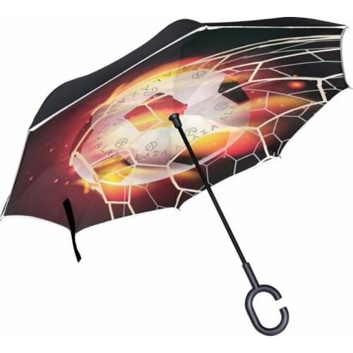 Footbal Double Layer Car Reverse Umbrella Women Men Umbrellas Reverse Windproof Umbrellas with Reflective Strip