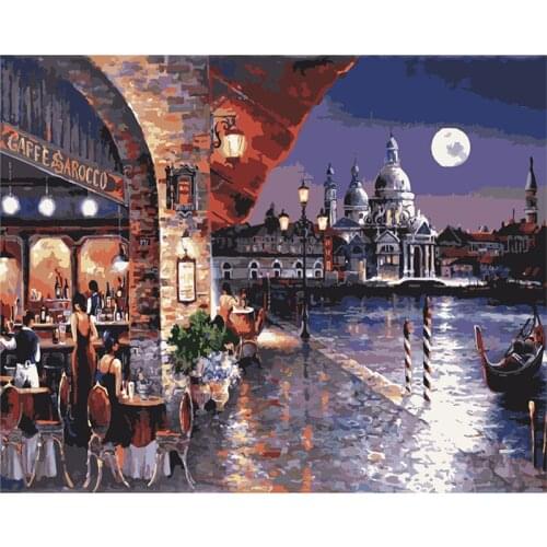 Painting By Numbers DIY Dropshipping 50x65cm Restaurant by Moonlight Landscape Handmade Gift For Adult Unique Gift Home Decor