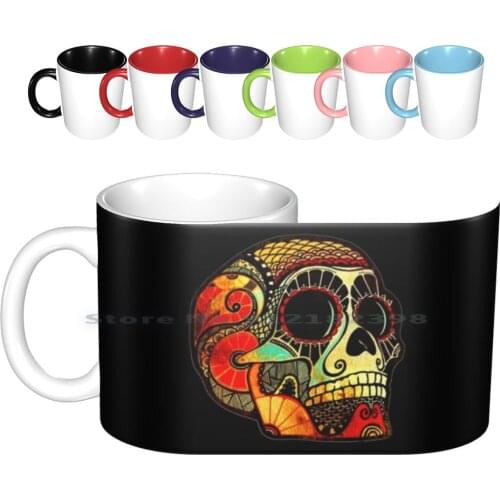 Grunge Skull Ceramic Mugs Coffee Cups Milk Tea Mug Sugar Skull Candy Macabre Muertos Tattoo Chaos El Dia De Los Muertos Candy