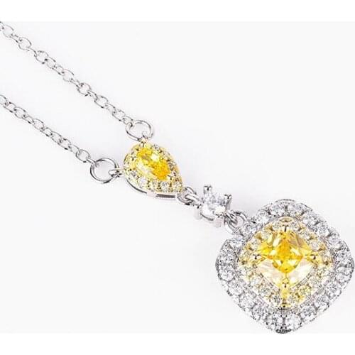 KOFSAC Shiny 925 Sterling Silver Jewelry Necklace For Women Luxury Zircon Crystal Square Pendant Lady Engagement Accessories