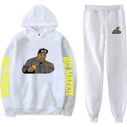 Kawaii Biz Markie Print Suit Hooded Ankle Banded Pant Two Piece Set Street Clothes hoodies+pants Y2K Women-clothing ropa man