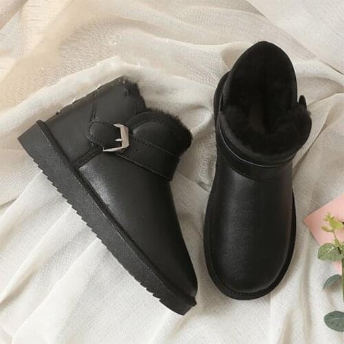 Beautiful ladies snow boots 100% genuine cowhide leather ankle boots warm winter boots ladies shoes large size 34-44