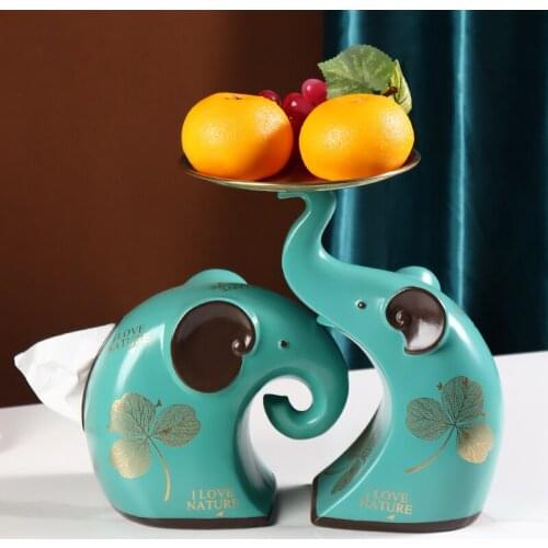 European Creative Ceramic Elephant Tissue Box Storage Tray Ornaments Abstract Cute Animal Desktop Fruit Candy Storage Tissue Box