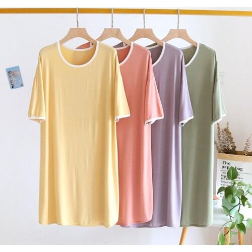 Modal plus size nightdress women summer pure color Short sleeves pyjamas nightgown casual sleepdress night wear nachtshirt