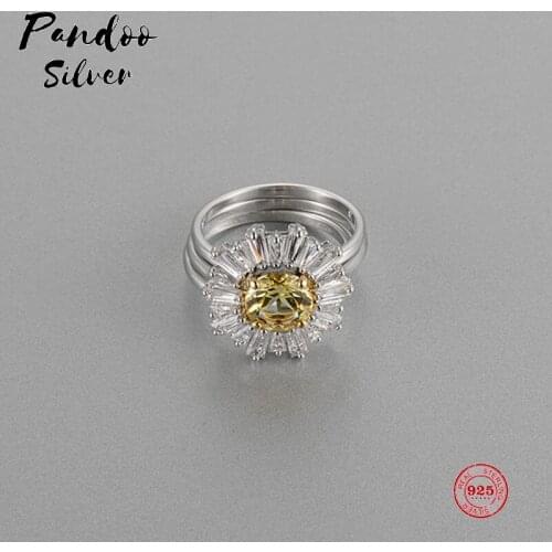 PANDOO Fashion Charm Pure 925 Silver Original 1:1 Copy, Sun Pattern Warm Love Combination Ring Ring Female Luxury Jewelry Gifts