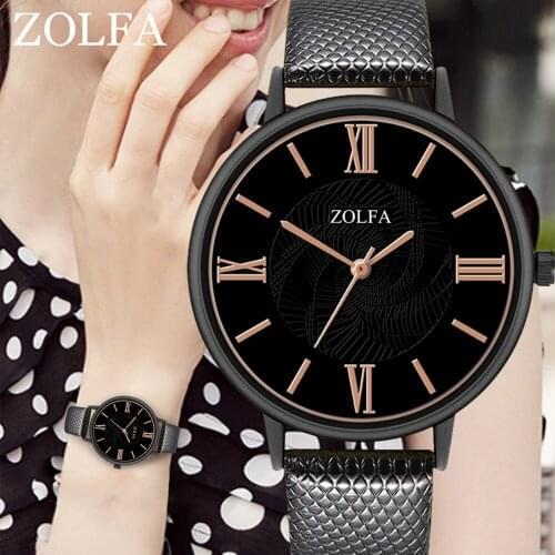 Fashion Quartz Watch Glass Mirror Round Dial Synthetic Leather Strap Daily Office Watch TY66