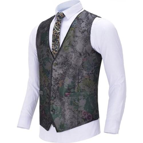 Mens Suit Vest V Neck Grey Retro Noble Casual Pattern Waistcoat Formal Business Vest Groomman For Prom Wedding Evening Vest