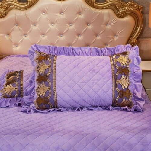 2pcs Crystal Velvet Lace Pillow Cases Cover Rectangle Home Decor Quilted Cotton Pillow Shams Couple Winter Warm 48x74cm Soft