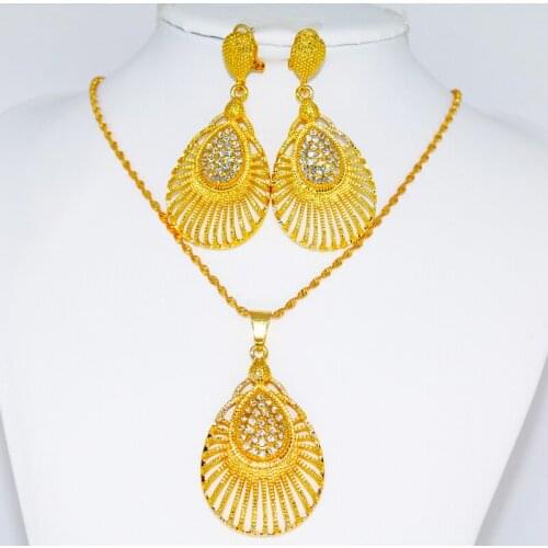 Conjuntos de joyería nupcial Africana chapada en oro de 24K para mujer, collar, pendientes, pulsera, regalos del anillo conjunto