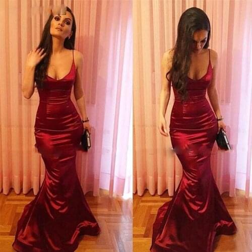 Cheap Custom Made Red Slim Low Neckline Mermaid Women Party Prom Dresses Formal Evening Dresses For Sexy Girls