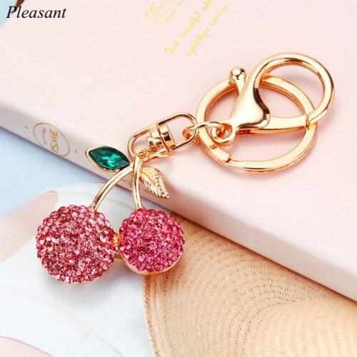 New Crystal Cherry Keychain Female Creative Car Jewelry Pendant Fashion Metal Keychain Gift
