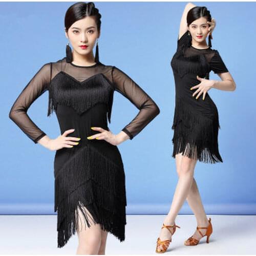 Latin Dance Dress Latin Skirt Salsa Wear Competition Dress Samba Costumes Fringes Mesh Performing Dresses Tassel Dresses Women
